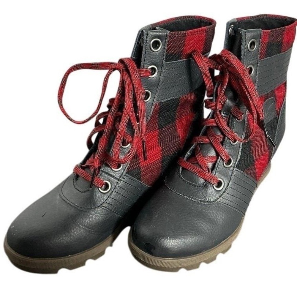 Sorel Youth Winter Boots Big Kids 5 EU 36 Red Black Insulated Lace Up‎